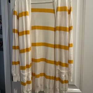 Chic Striped Midi Yellow and White Women's Cardigan